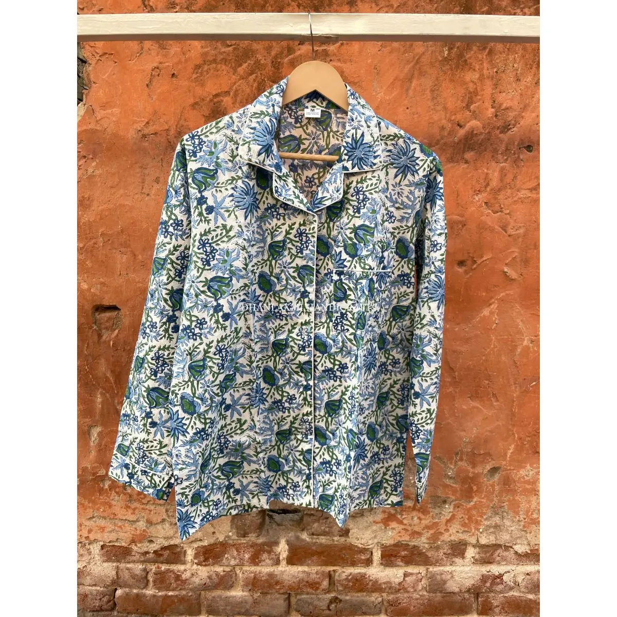 White Organic Indian Night Wear Night Suit Floral Print 100% Cotton Pyjama Set Wholesale Sleepwear Cotton Shirt Trouser