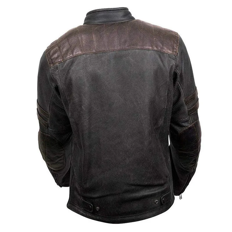 Brown Genuine Leather Jacket Men for Bikers Waxed Cafe Racer Vintage Motorcycle Jackets