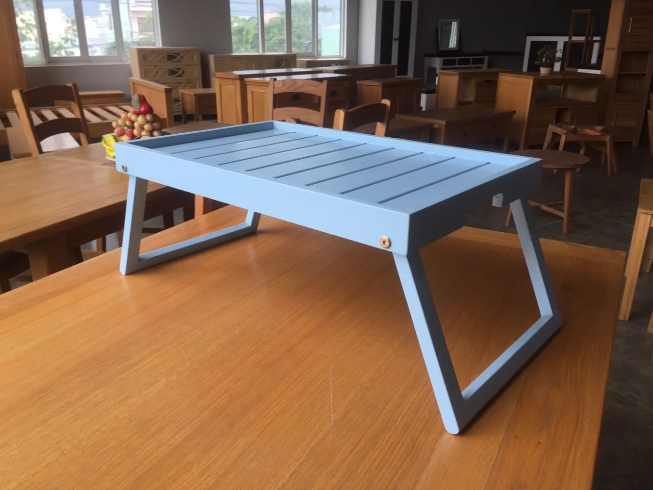 White color wooden square foldable table portable outdoor folding side table wooden tray acacia removable legs