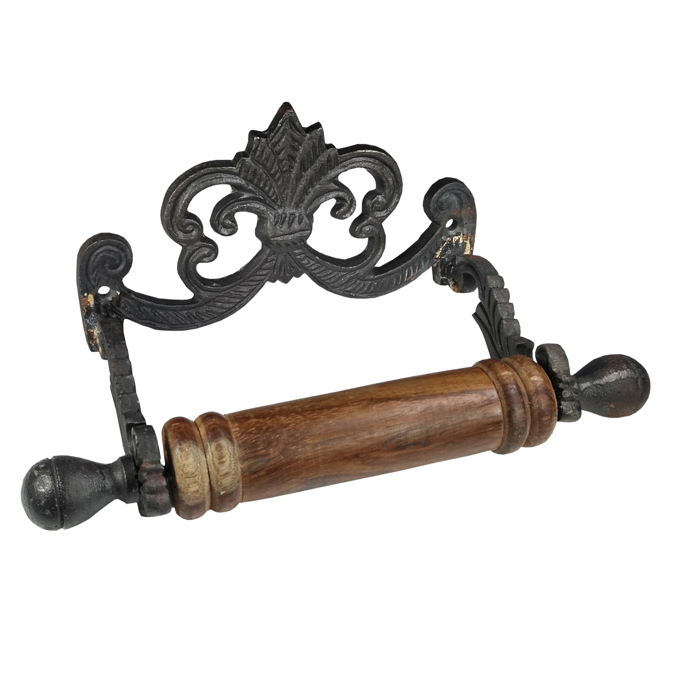 ANTIQUE VINTAGE STYLE  CAST IRON  MATTE BLACK TOILET PAPER HOLDER .