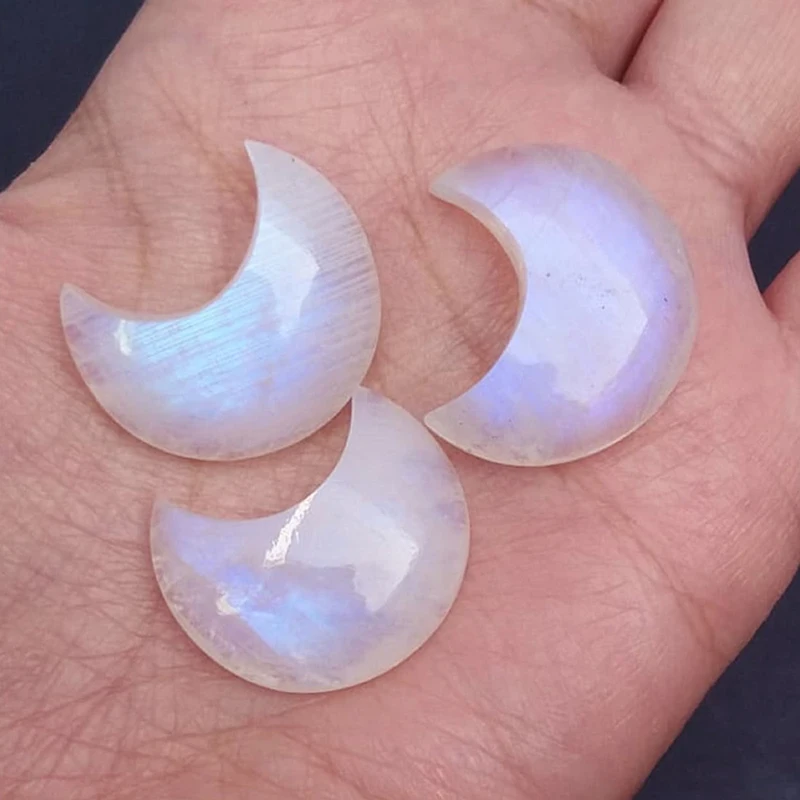 Moon Shape Carving Work Natural Rainbow Moonstone Loose Gemstone