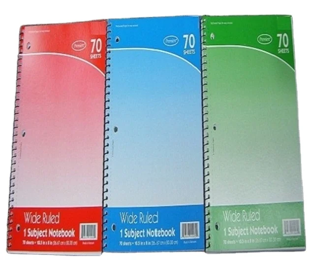 High Quality One Subject Notebooks with microperforated text paper and  3 hole punch