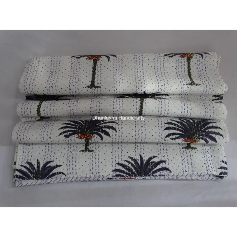 Домашнее декоративное покрывало оптовая продажа красивое белое хлопковое ручной работы с пальмовым деревом одеяло Kantha индийское принтом Gudari