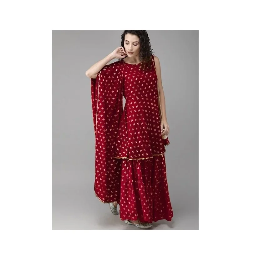 Лидер продаж Женская Повседневная офисная одежда комплект из 3 частей Kurta Sharara Dupatta хлопковый материал с принтом оптовая продажа Новейшая модная коллекция