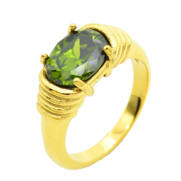 Popular Stainless Steel Jewelry Gold Color With Green Diamond Ring For Women