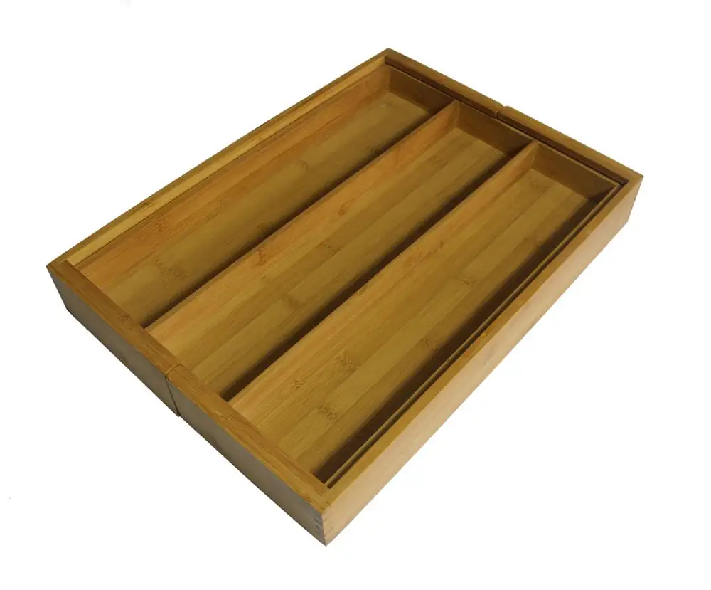 5 Slots Bamboo Tray Expandable Kitchen Drawer Organizer Bamboo Utensil Storage Tray