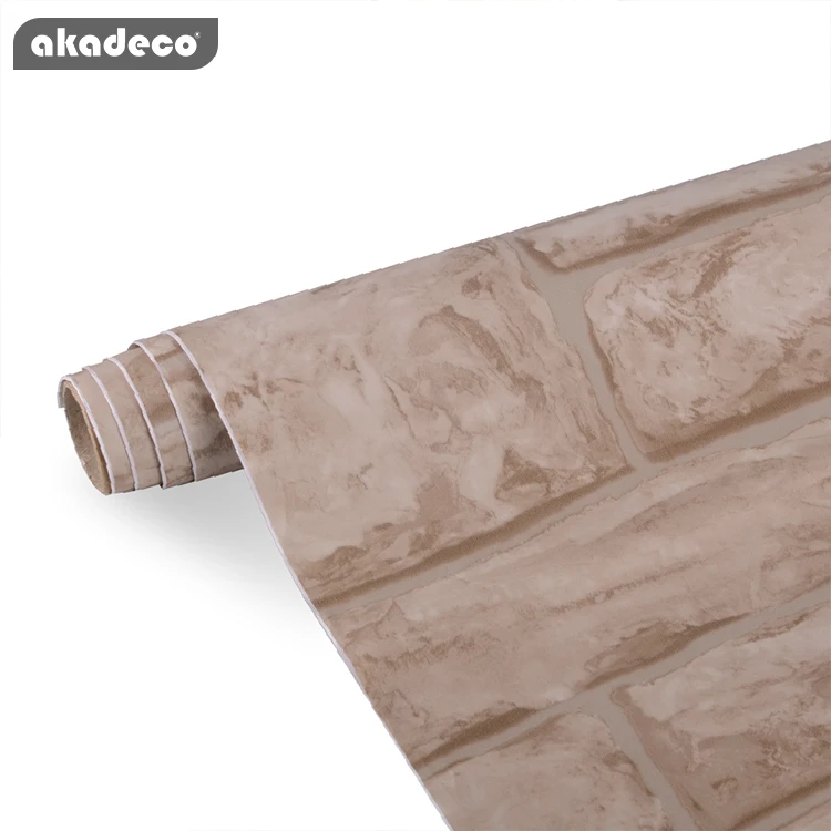 Akadeco 2021 Popular Home Decoration Wall Sticker Wall Paper Rolls 3D Brick PVC Coating Self Adhesive Wallpapers