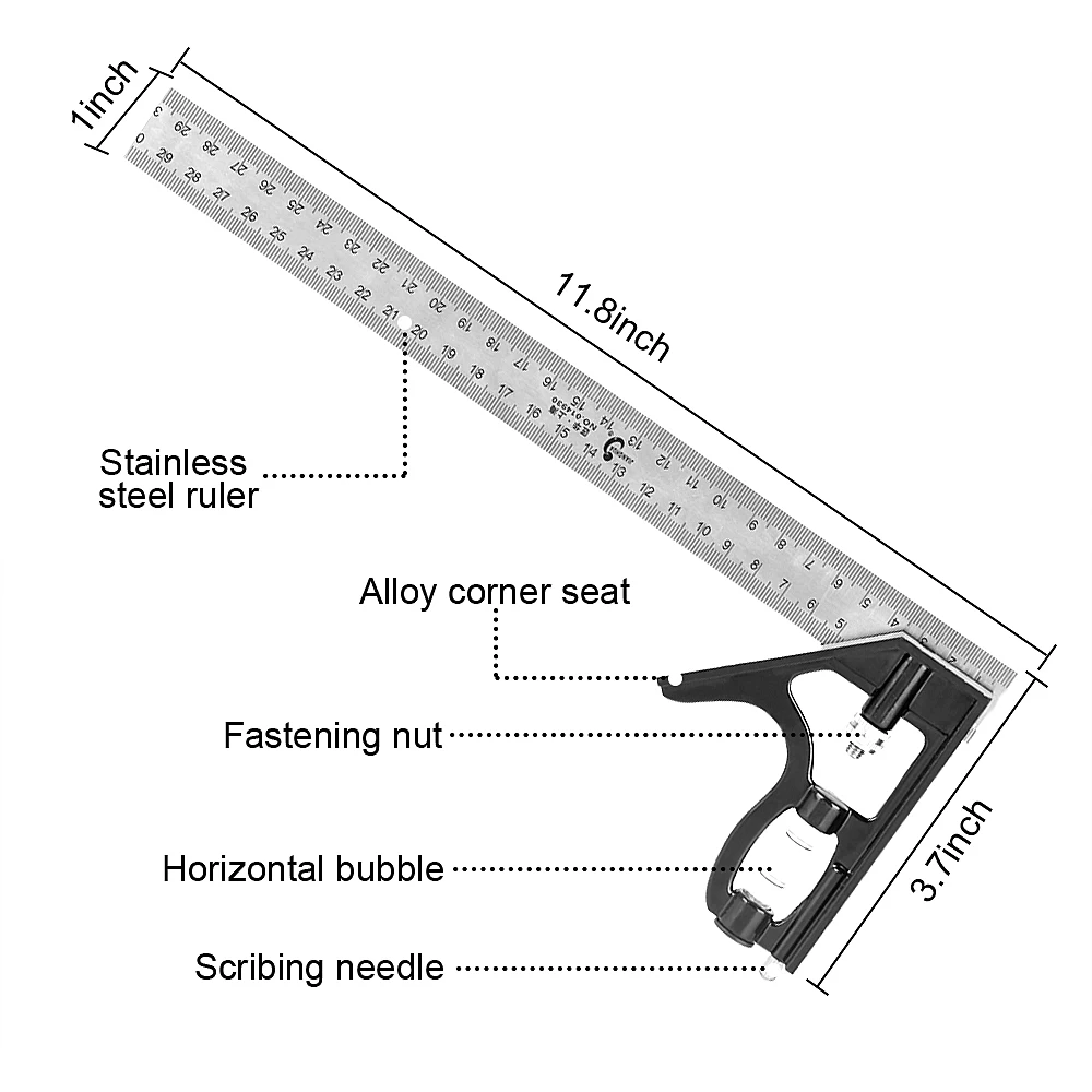 High-precision Double Sided Metric Stainless Steel Angle Ruler with Laser Scale Measuring Tools