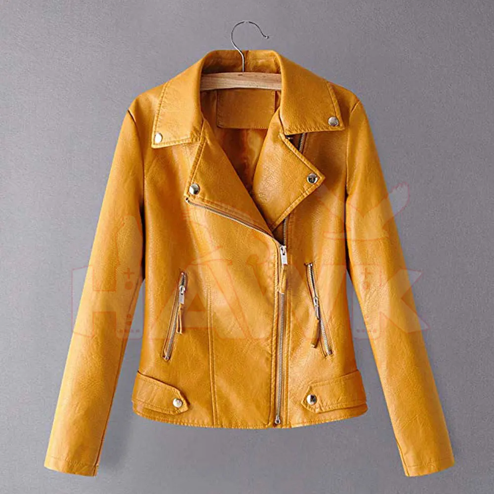 Best Quality Genuine Sheepskin Vegetable tanned Soft Finish Leather Customize Women Biker Jacket