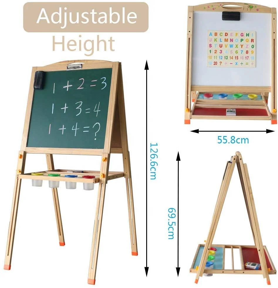 Fold Solid Easel Wood Children Double Sided Adjustable Drawing Board Chalk Board For Kids Educational Toys