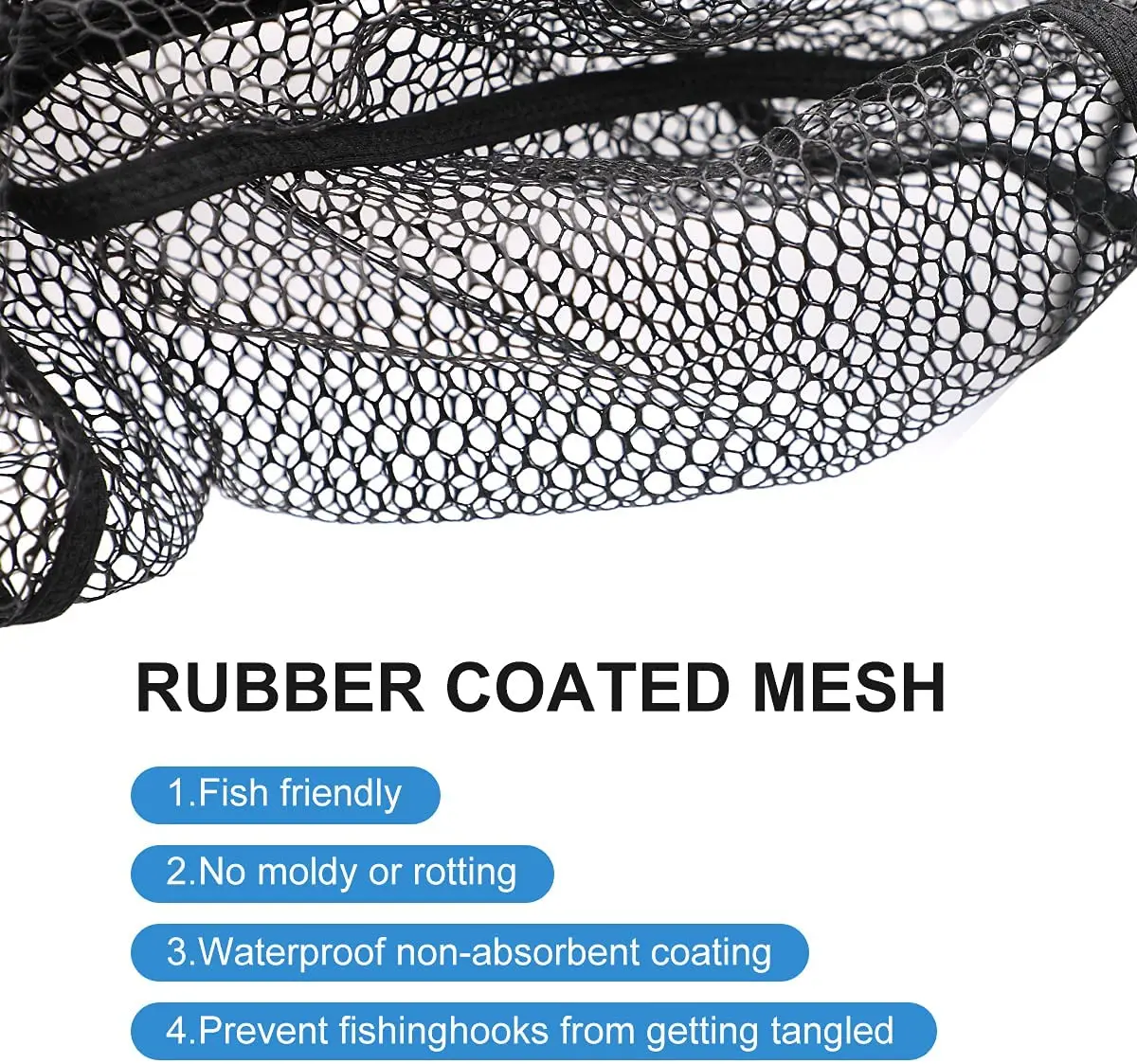 Folding Landing Net Collapsible Fishing Nets with Telescopic Pole Handle Rubber Coating Knotless Mesh