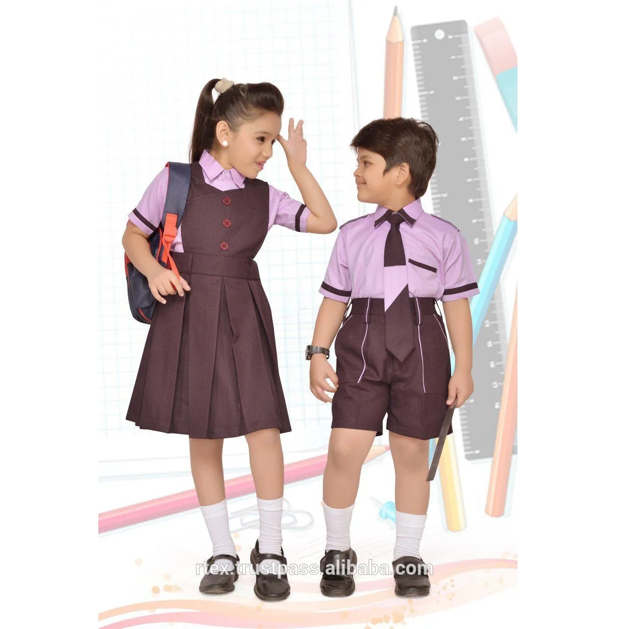 
White school uniform set for boys and girls of all ages with school logo - S37 