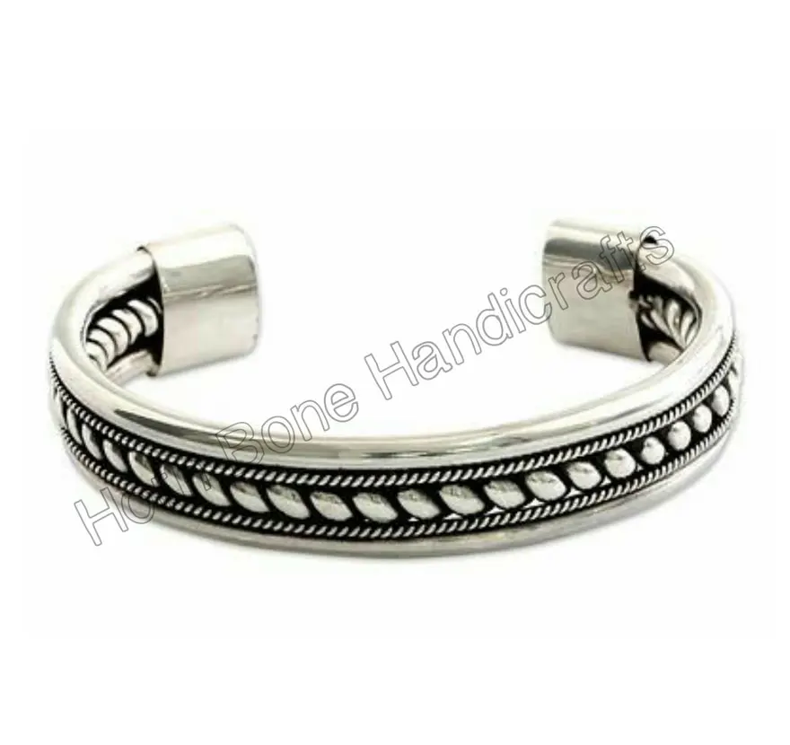 Hot Selling Brass Cuff Silver Plated Handcuff Metal Handmade Cufflinks for Women Fashion Jewelry Accessories Manufactured India