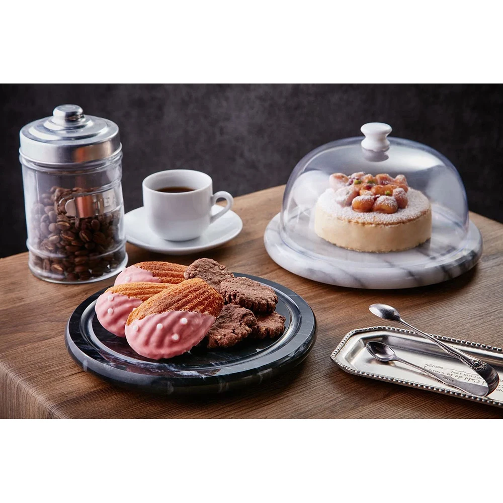 [Holar] Taiwan Made Round Clear Cheese Dome with Marble Base Serving Tray