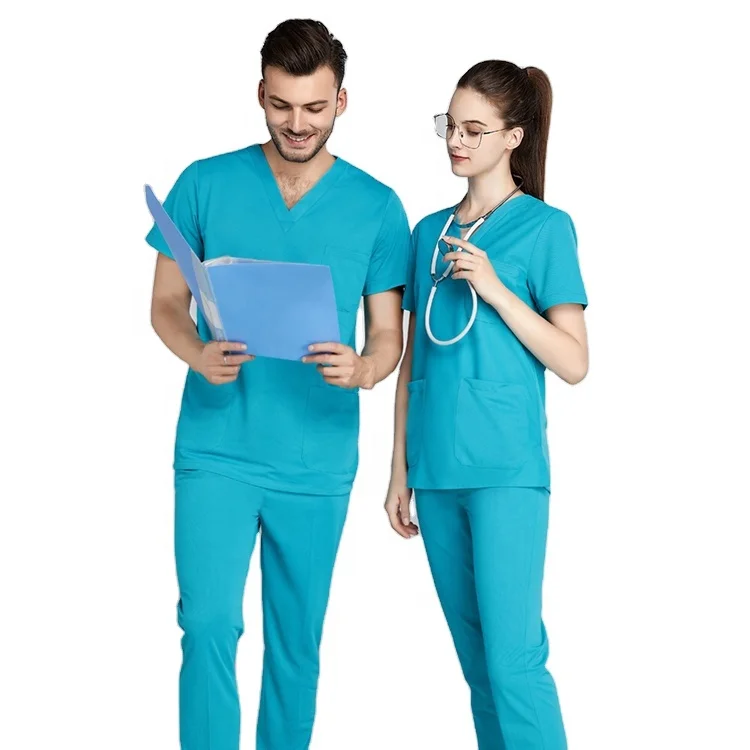 Breathable material for hospital nurse staff surgical uniform scrubs with custom logo for doctors made by ash brothers