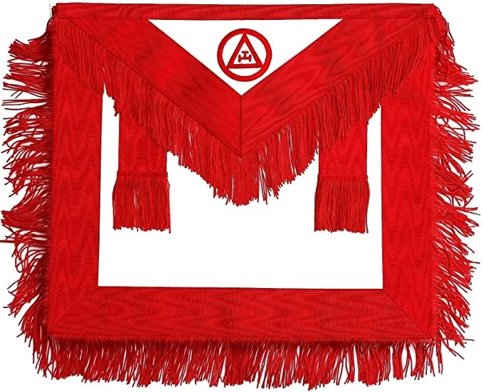 Masonic Royal Arch Mason Member Synthetic LEATHER Apron Tassels Freemasonry with red fringe adjustable belt with pocket backing