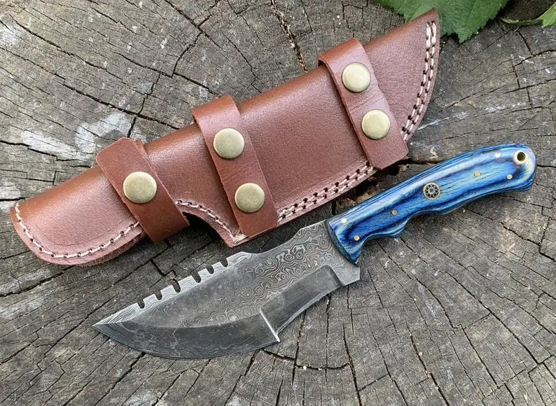 Custom Hand Forged Full Tang Damascus Steel Blade Tracker Hunting Knife Every Day Carry Fixd Blade