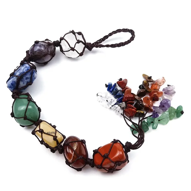 Wholesale Healing crystals Natural 7chakra tumble stone car hanging set : Buy From N H AGATE