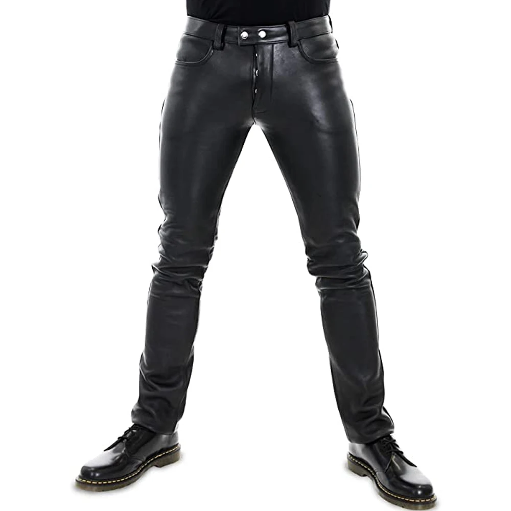 Top Customized High Quality Wholesale Plain Men Leather Pants Skin Fitting Casual Wear Men Leather Pants