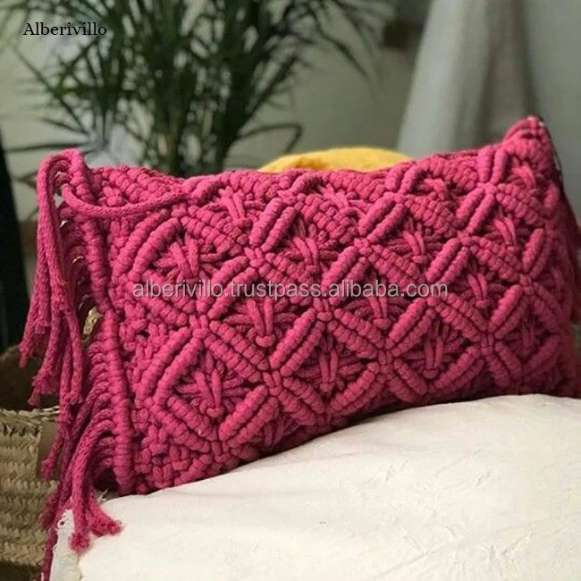 Affordable Custom Geometric Design Pattern Solid Pillow Cover Cotton Macrame Pillow Cushion Cover for Bedroom from India