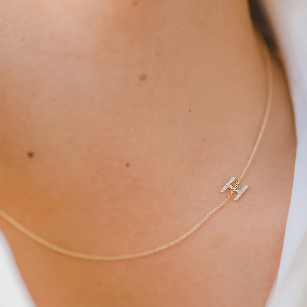 14K solid gold genuine SI Clarity G-H color diamond Initial Pendant Necklace Alphabet Jewelry personalize All Letter