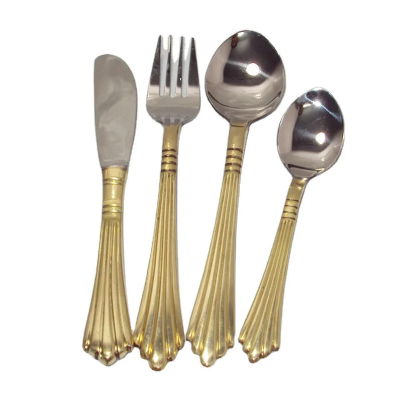 Gold brass handle flatware set fancy modern style luxuries cutlery flatware set