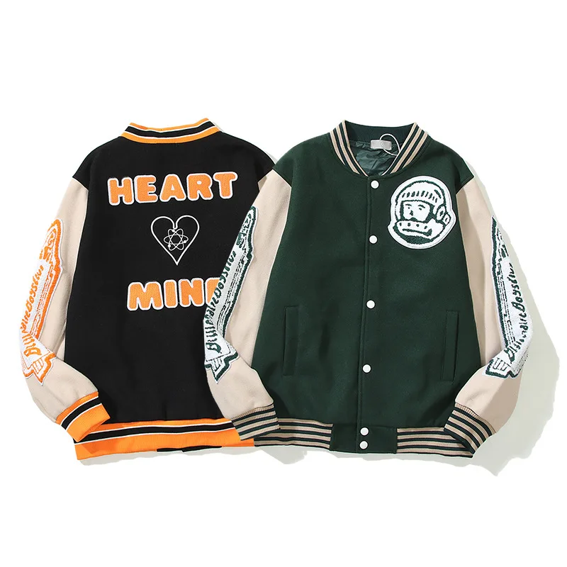 2021 Woolen Embroidered Baseball Jacket Double Color Patchwork Patch Unisex Letterman Varsity Jackets Baseball Men