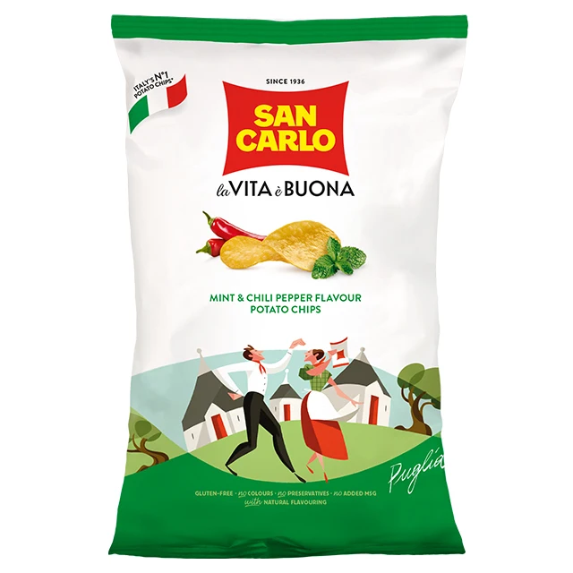 San Carlo spicy and fresh italian potato chips mint&chili flavor gr 50 regional taste