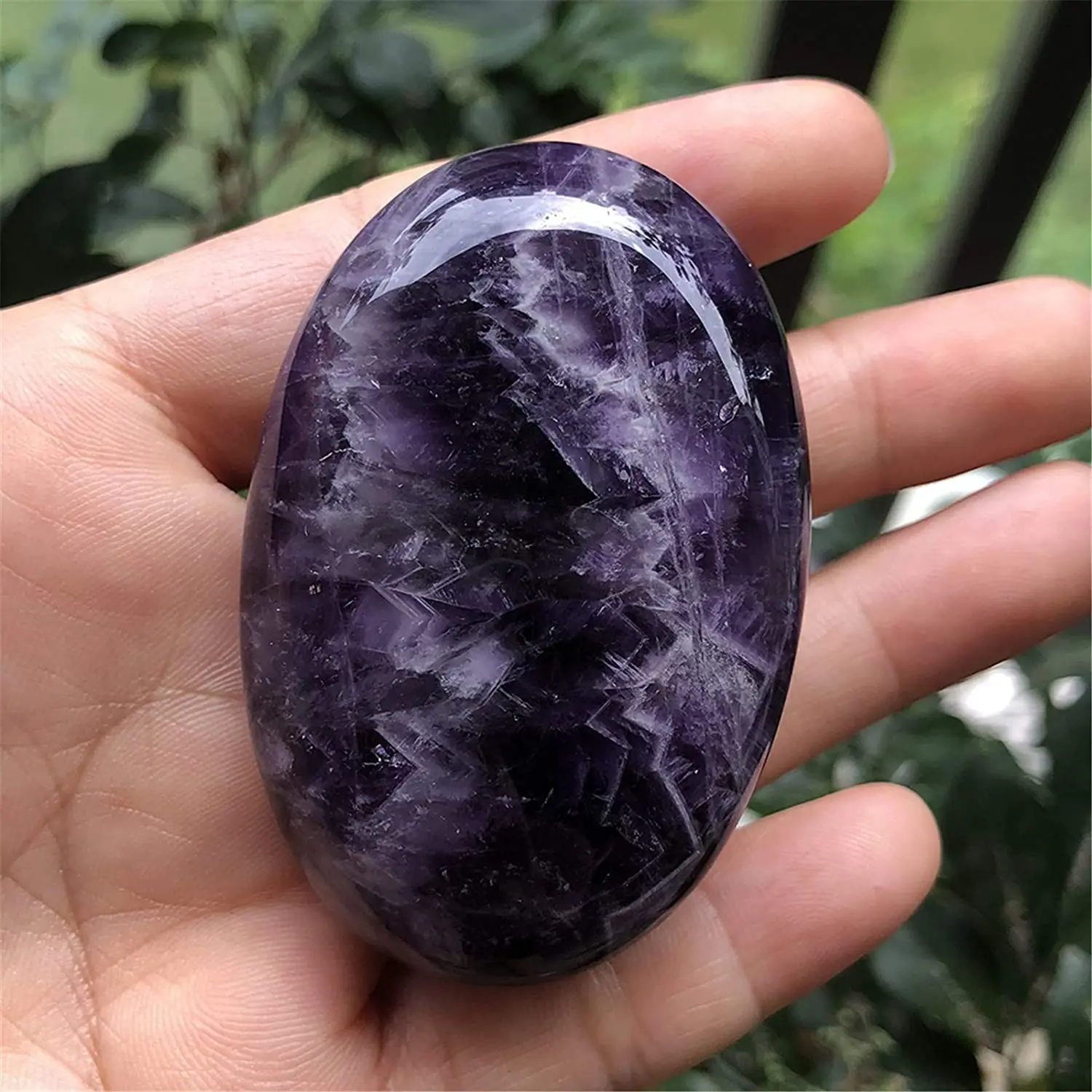 Amethyst Palm Stone Crystal Natural Chakra Reiki Polished Healing Love Oval Pocket Anxiety Stone Crystal for Anxiety Stress Re