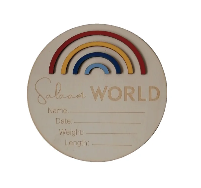 newborn hello world birth announcements baby wooden 3D rainbow milestone cards wood sign Letter Board shower gift Nursery Decor