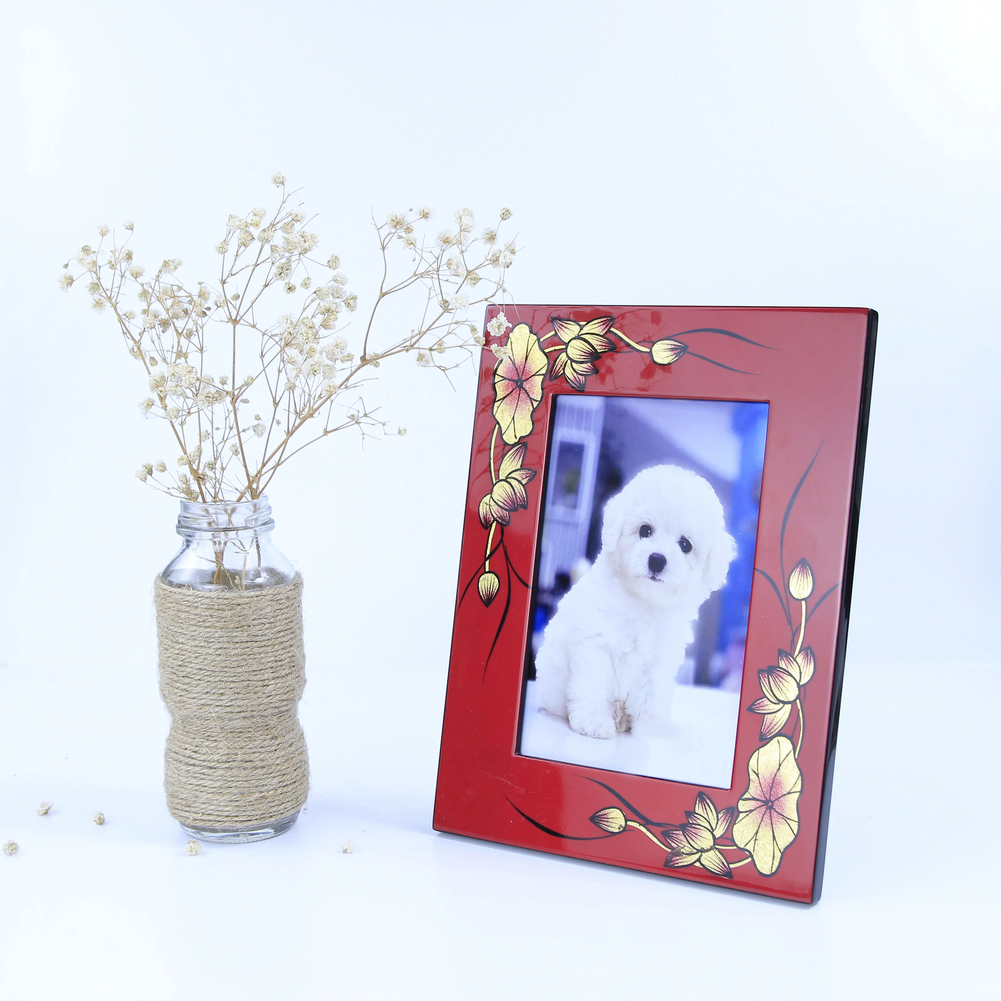 Оптовая продажа, разноцветная небьющаяся Современная дизайнерская Экологически чистая деревянная фоторамка с золотыми листьями и лаком