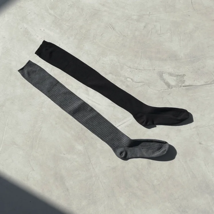 Korea made Women Basic solid ribbed cotton knitted knee high thigh high socks over knee socks winter autumn