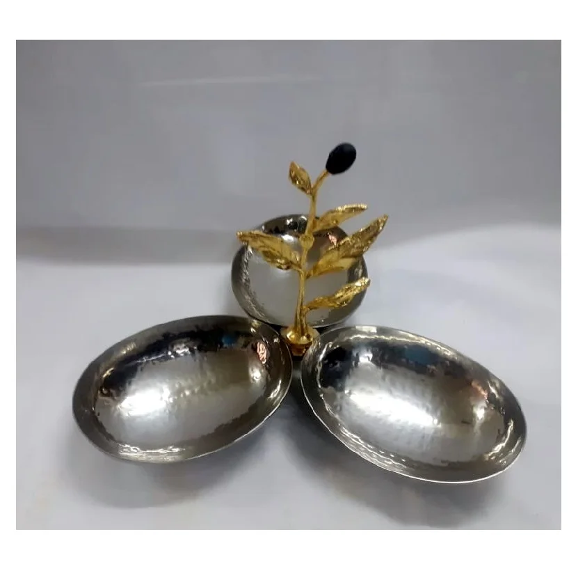 Luxury handmade round plate dish stainless steel round large tray