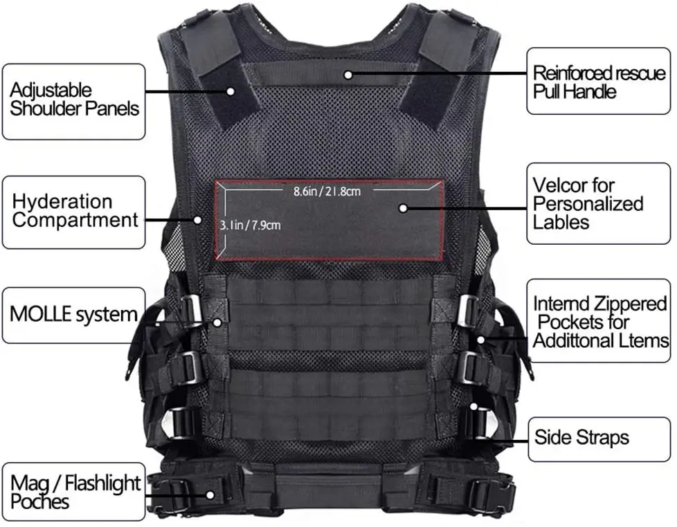 Paintball Vests Multi Purpose Black Color Pocket Style Waist Belt Pocket Style Nylon Made Military Vests