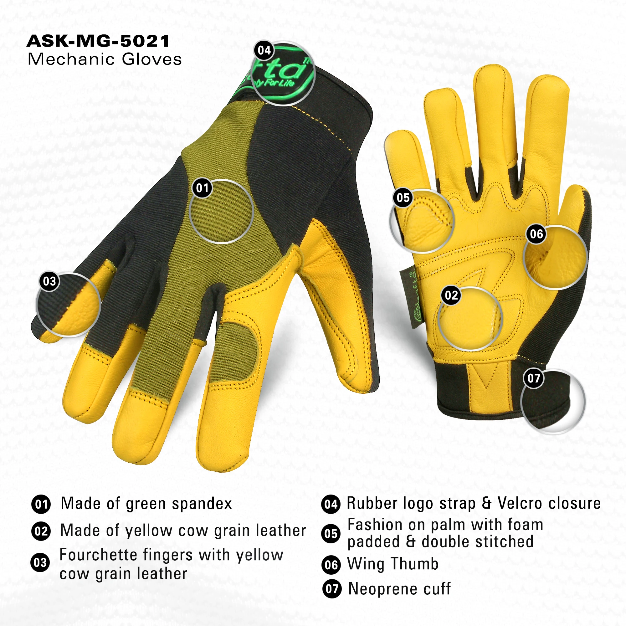 Premium Works Safety Gloves Mechanic Yellow Goatskin Leather High Grip Flexible Breathable Work Leather Gloves
