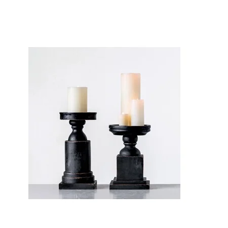 Modern Design Wooden Pillar Candle Holder Stands 3 Piece Wood Candlestick Centerpieces for Tableware Use