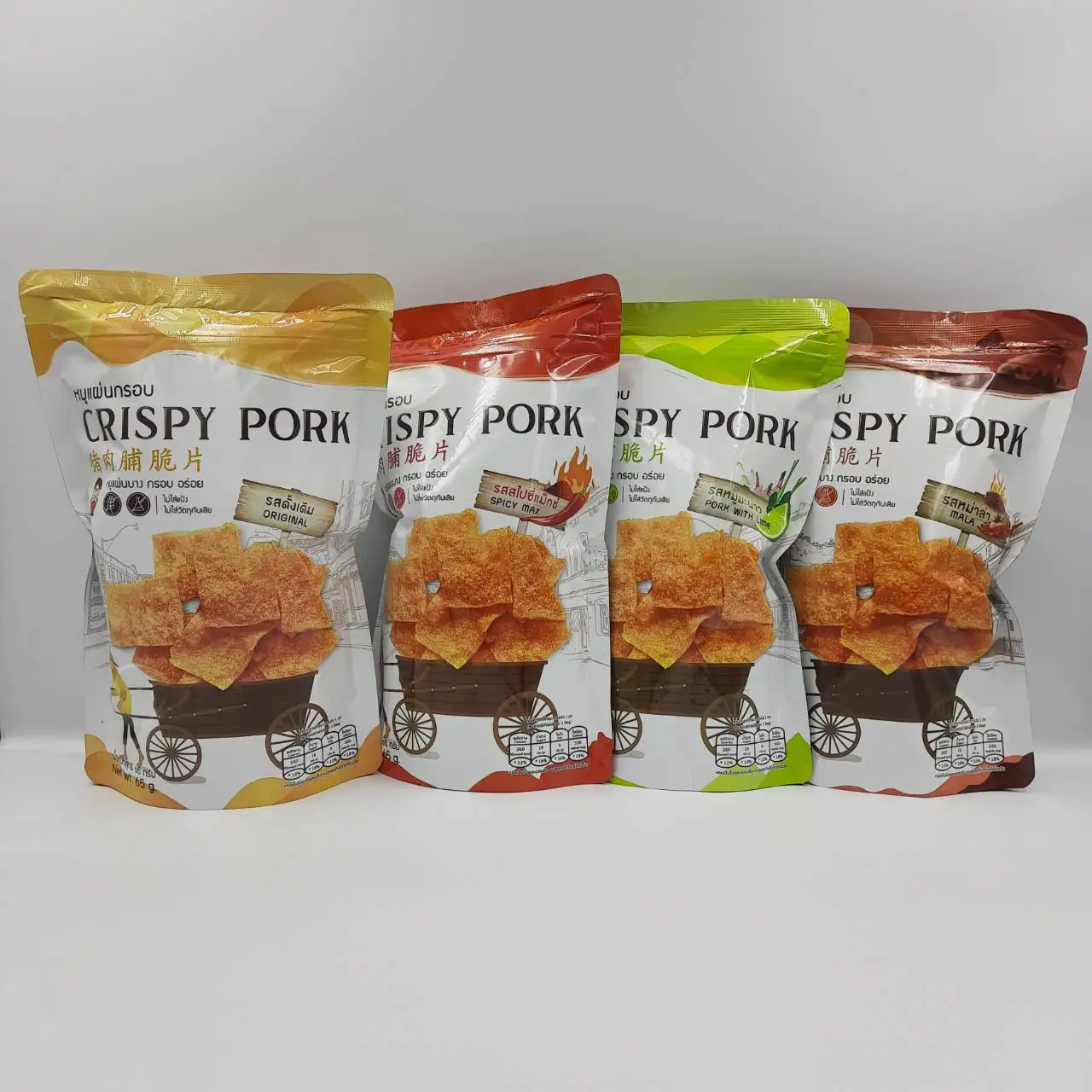 Хрустящая свинина (Mala Chinese flvorite flavor) без муки консервантов 65 г/пакет МЯСНЫЕ ЗАКУСКИ продукт из Таиланда
