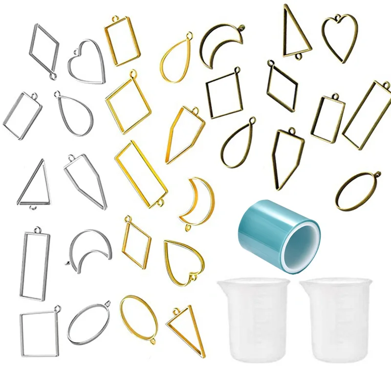 DIY Metal Frame UV Epoxy Model Geometric Shape Hollow Heart Frame Pendant Keychain Pendant Earring Necklace Epoxy Resin Frame