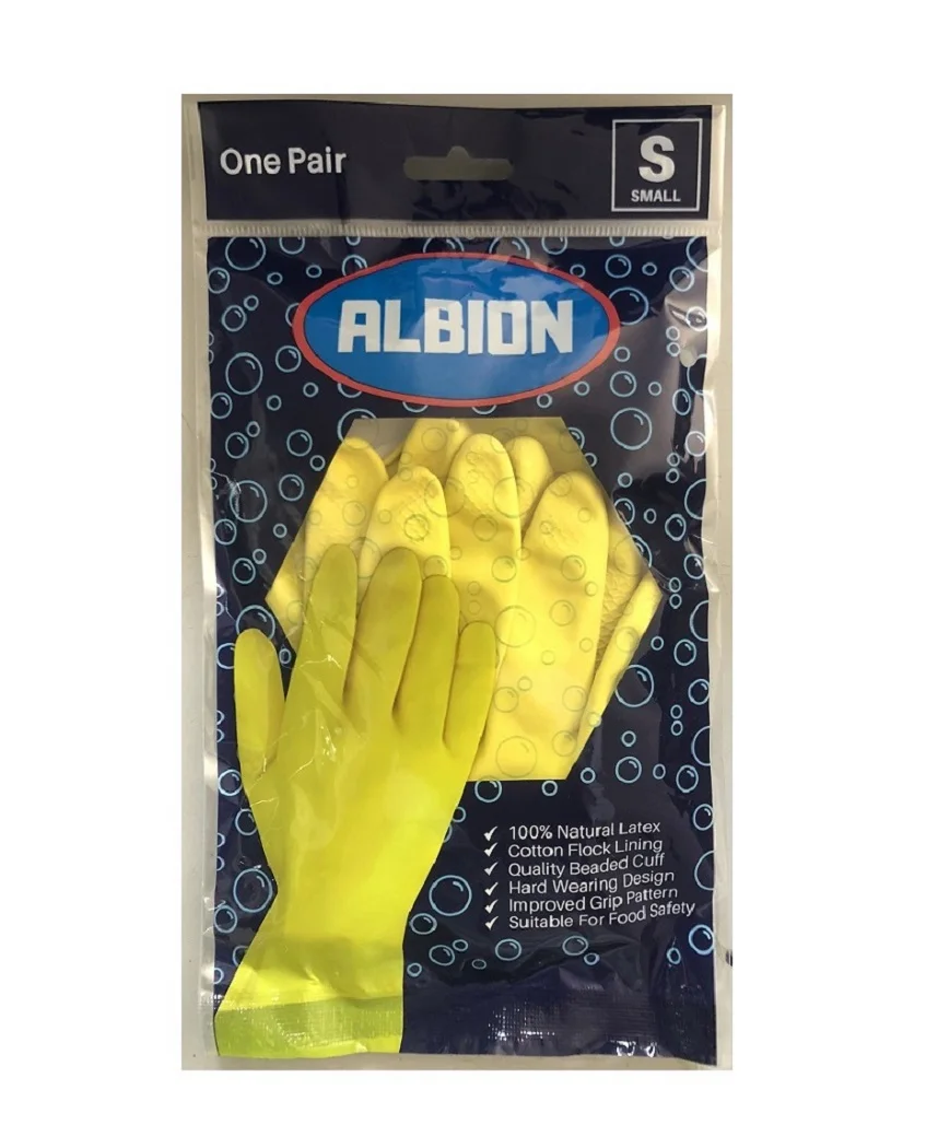 Household Gloves Albion 100% Natural Latex Hand Gloves Cleaning / Washing / Food Safety Protection