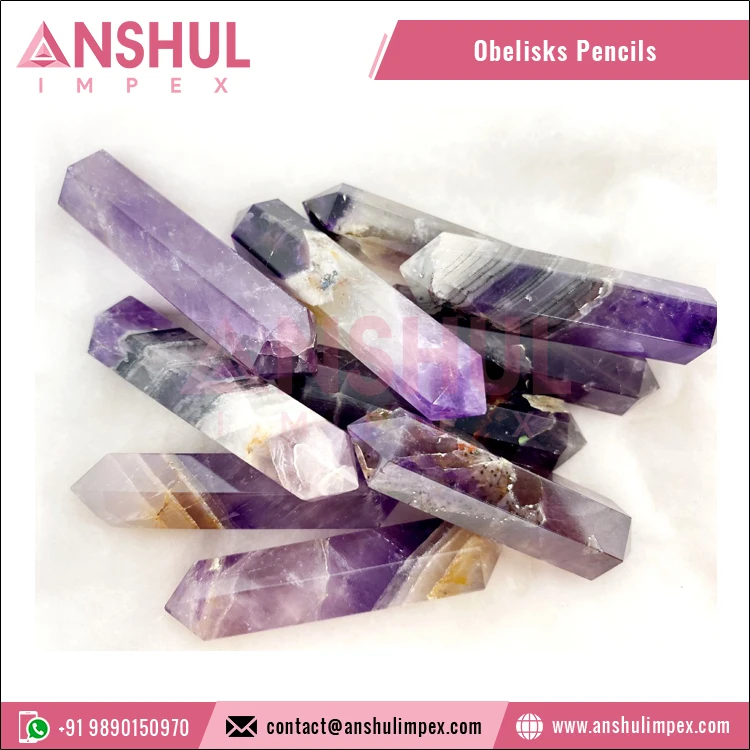 Purple Color Polished Crystal Natural Healing Amethyst Double Terminated Obelisks Pencils