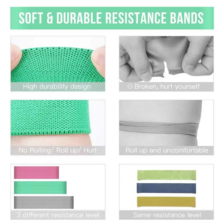 Custom Fabric Private Label Polyester Cotton Hip Booty Resistance Belt Bands with Rubber Logo