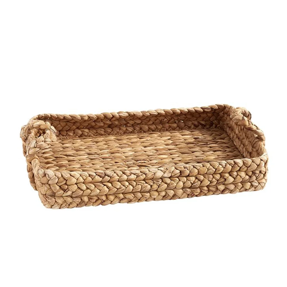 Exquisite Large Woven Water Hyacinth Basket Tray/ Serving Tray with Handles
