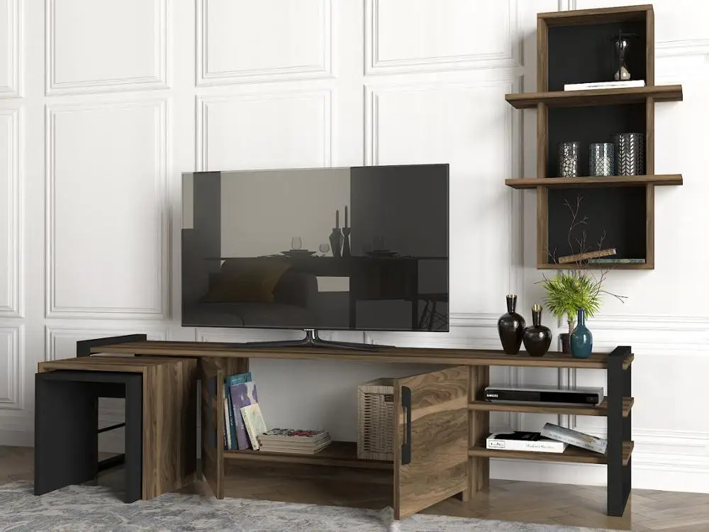 Exclusive Epica Zigon New Modern Design Wood Tv Stand Furniture Walnut Black Melamine Particle Board