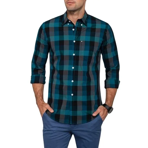 Polyester Shirts Best Selling Cheap OEM Long Sleeve with Print Men Comfortable Check Shirt Collection in Bangladesh Top Quality