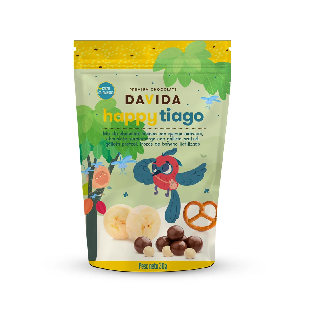 DAVIDA Happy Tiago Sweet Snack Mix with Chocolate Covered Quinoa, Pretzel, Banana and Pretzel