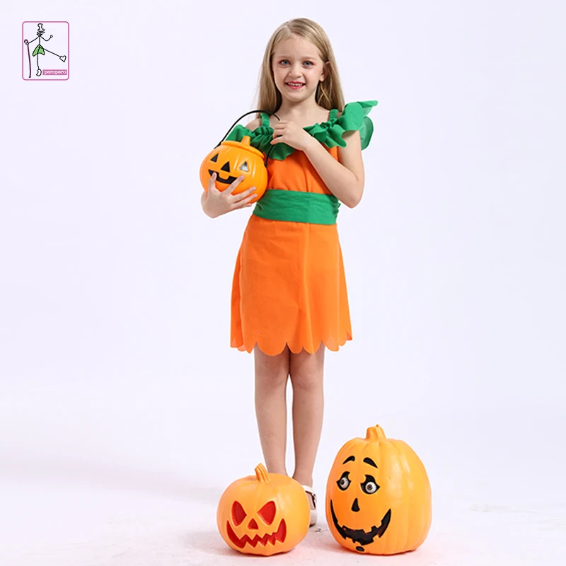 Factory price sweet pumpkin girl costume fancy dress halloween witch costume for kids fairy witch costume