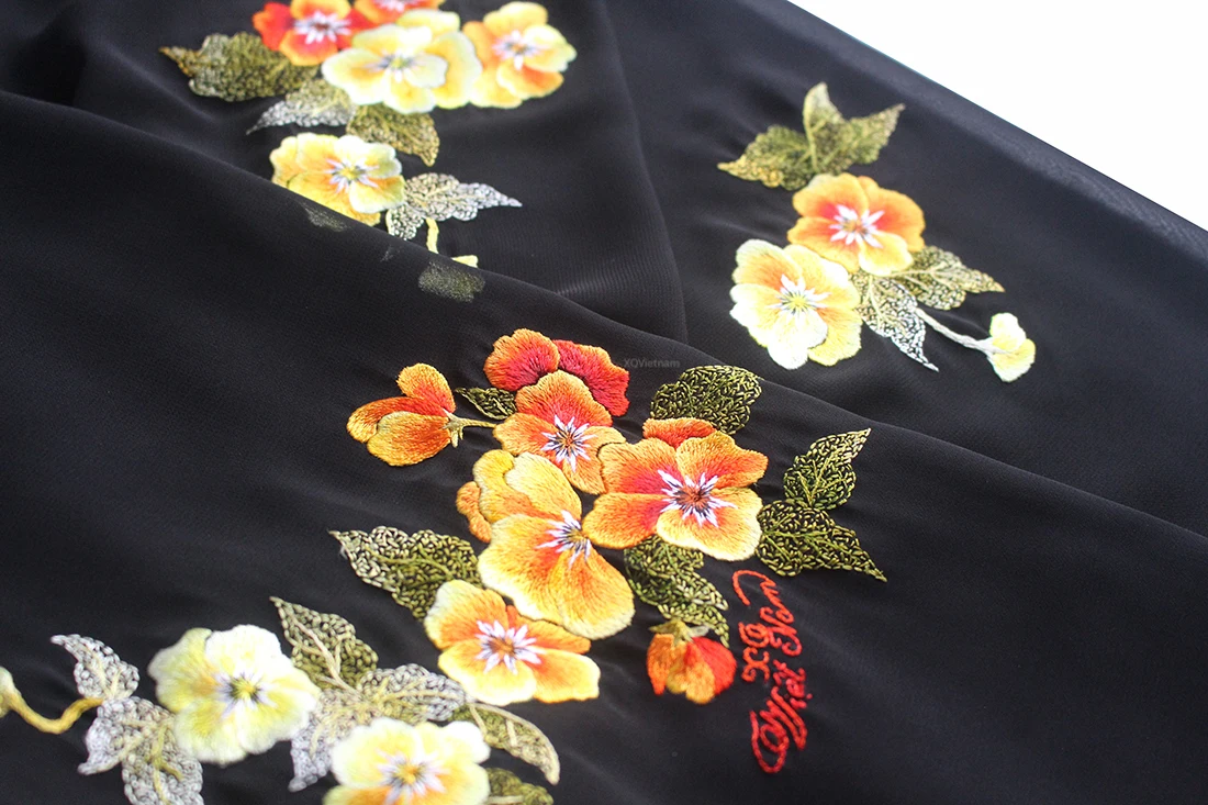 Высококачественные Аксессуары для ручной вышивки нового дизайна длинный шарф Анютины на черной прозрачной ткани