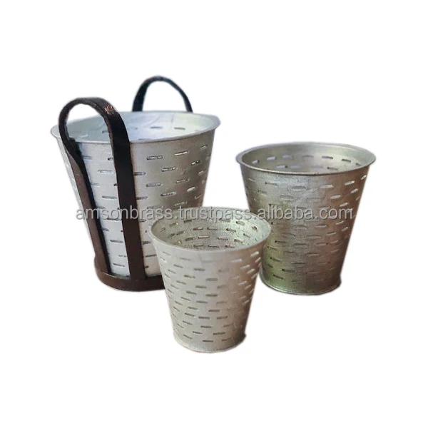 American Style Galvanized Metal Planter Olive Bucket With Rope Side Handles for home decor & garden Customizable