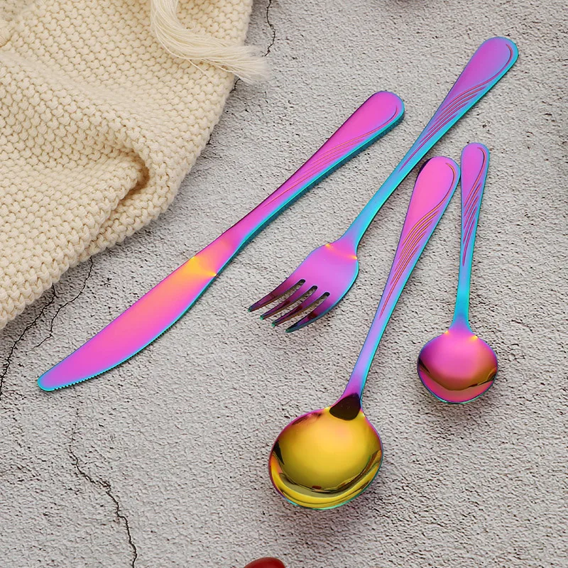 Titanium Cutlery Rose Gold Set Stainless Steel Edible Pouch Fork Spoon Knife Luxury Flatware Korean Kid Cultery Sets