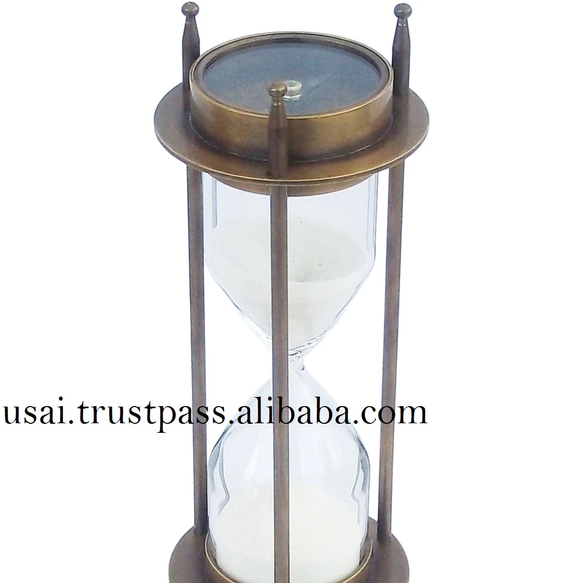 COLLECTIBLES NAUTICAL ANTIQUE FINISH SAND TIMER WITH TWO SIDE COMPASS 5 MINUTES WAIT OFFICE TABLE DECOR